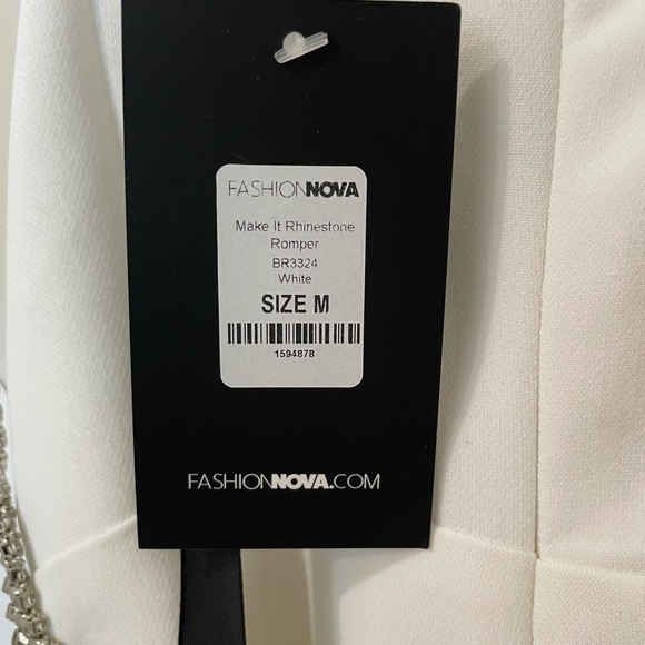 NWT Fashion Nova White Strapless Romper with Crystal Trim – Size M - Picture 4 of 5